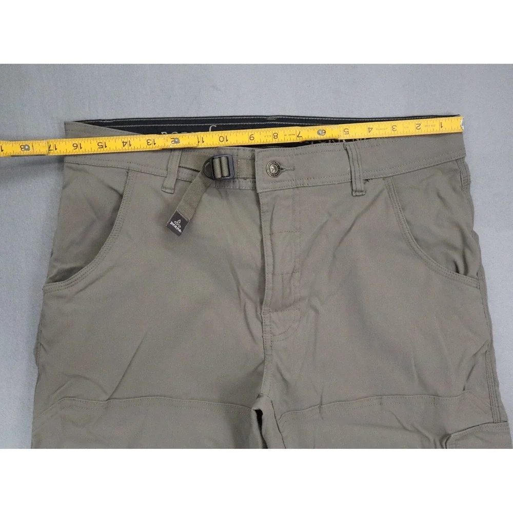 Prana Stretch Zion II Straight Pants Hiking Belt Roll Snap Up Medium 32L Beige‎